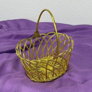 Vintage Gold-Tone Wire Woven Decorative Basket Handle 5” x 3.5” Sturdy